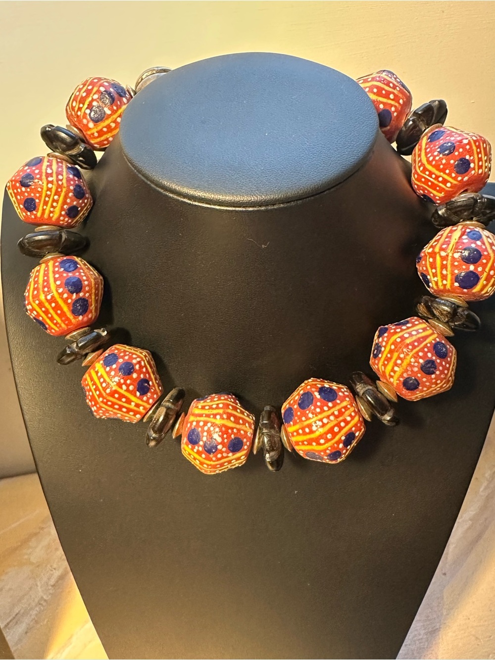Masha Archer Handmade Crimson and Blue Beaded Statement Necklace